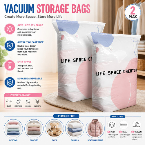 Pump vacuum storage bags - no‑pump,